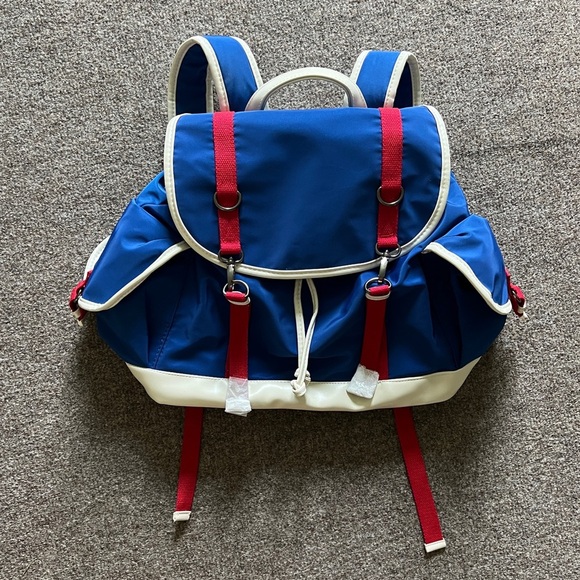 Carpisa Backpack Blue White Red Nylon Travel Bag Top Handle Drawstring Handbag - Picture 1 of 16